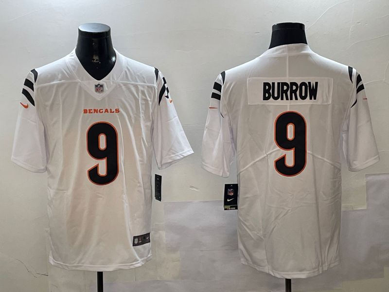 Men Cincinnati Bengals #9 Burrow White Second generation 2024 Nike Limited NFL Jersey style 1